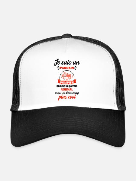 parrain pompier cool, cadeau pompier - Casquette trucker  - blanc/noir - Devant