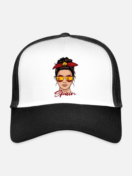 Fille Espagnole Femme Drapeau Espagne - Casquette trucker  - blanc/noir - Devant
