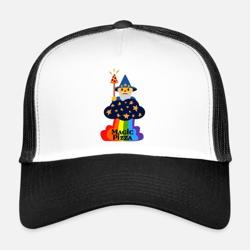 Zauberer, Pizza, Magie - Trucker Cap - Weiß/Schwarz