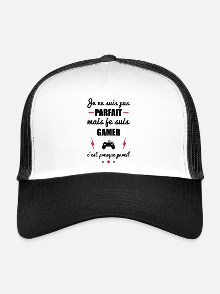 pas parfait mais gamer, gaming, gameur, nerd - Casquette trucker - blanc/noir