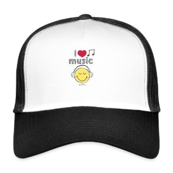 smiley, comique, rose, swfa21, j’aime la musique, la musique - Casquette trucker  - blanc/noir - Devant