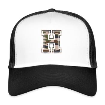 H, Monogramme, Camouflage Vert-Brun - Casquette trucker  - blanc/noir - Devant
