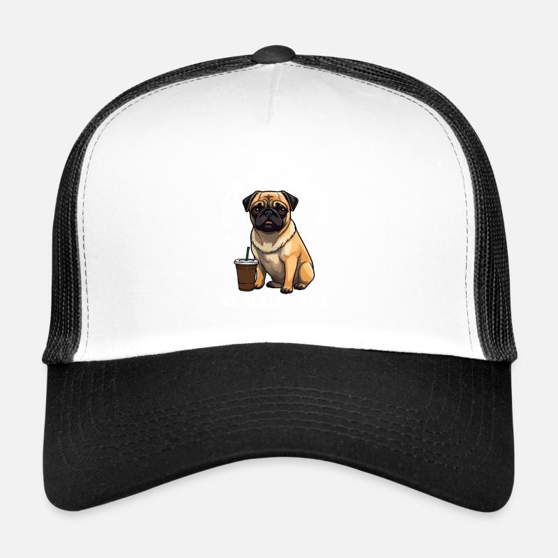 Süßer Lachender Mops & Kaffee Design Trucker Cap