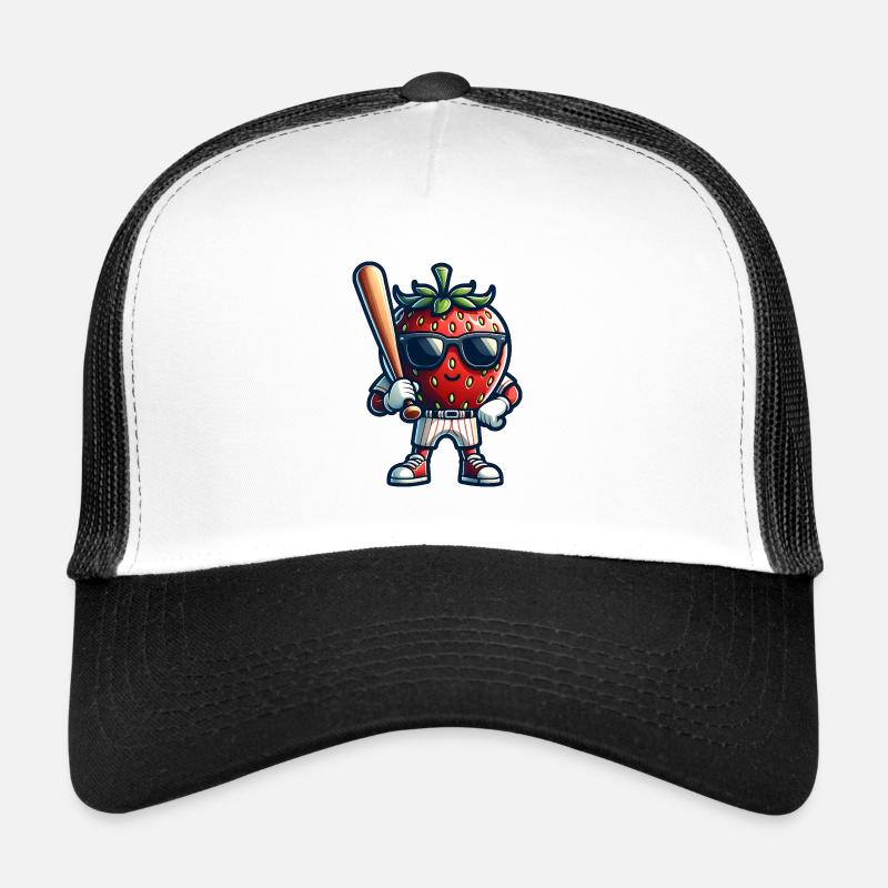 Strawberry Baseball Player with Bat Trucker Cap