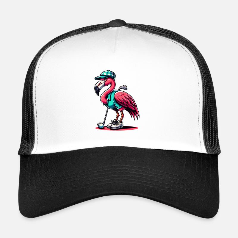 Flamant rose cool jouant au golf Casquette trucker 