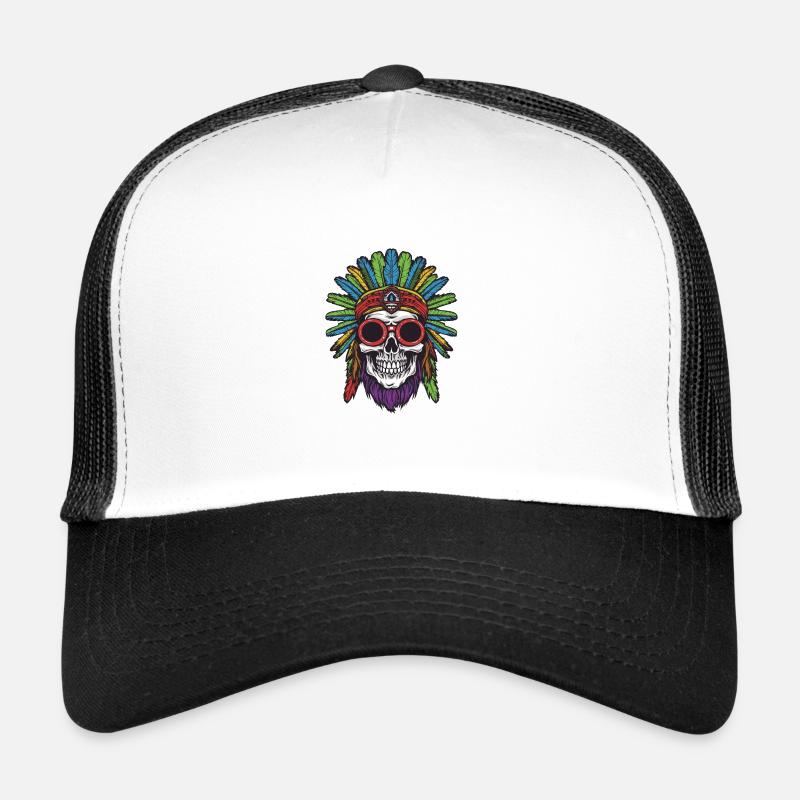 Crâne Apache Indien - Casquette trucker  - blanc/noir
