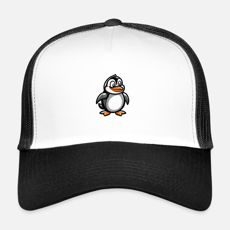 Pinguin Comic - Trucker Cap - Weiß/Schwarz