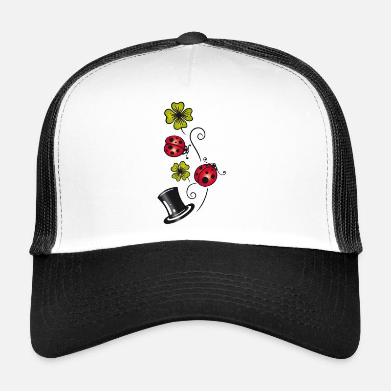 Silvester, Glücksbringer, Klee, Marienkäfer - Trucker Cap - Weiß/Schwarz