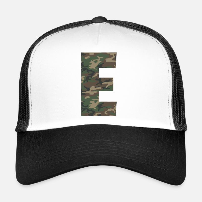 Lettre dure E dans le motif de camouflage! Agrandir ou Casquette trucker 