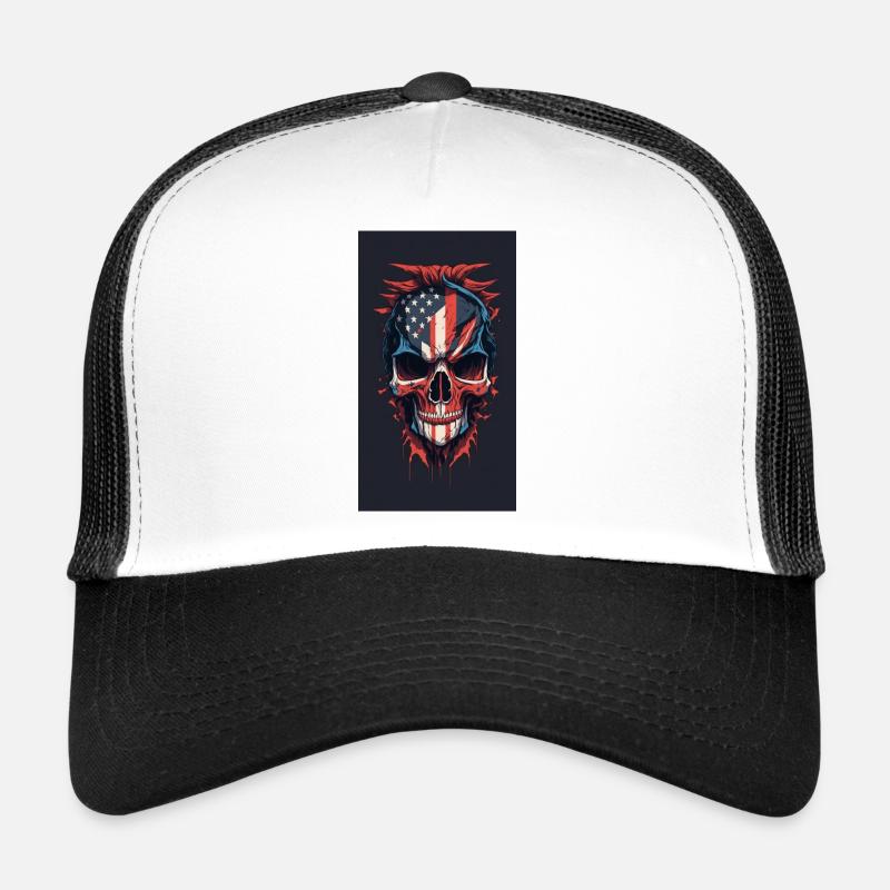 Drapeau américain dessiné face maléfique crâne de mort Casquette trucker 