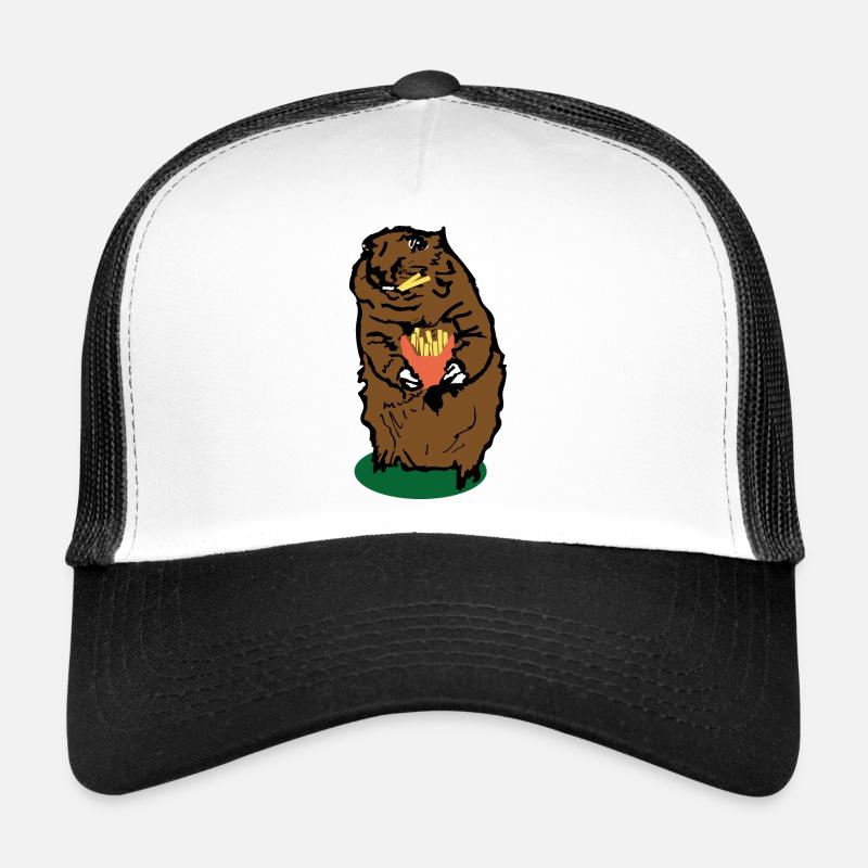 Murmeltier mit Pommes frites - Trucker Cap - Weiß/Schwarz