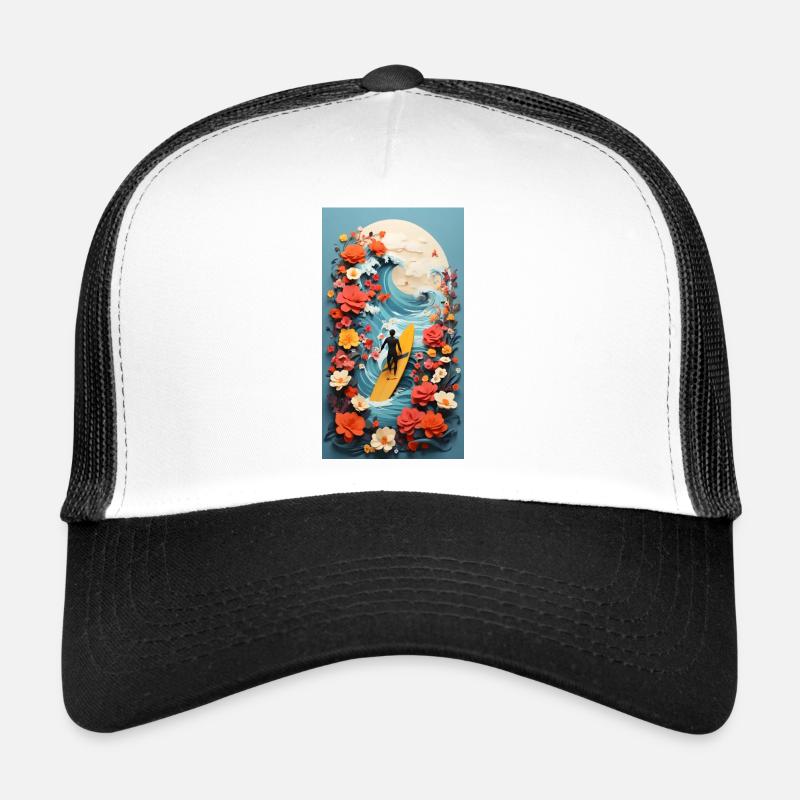 Surfen & Blumen - Trucker Cap - Weiß/Schwarz