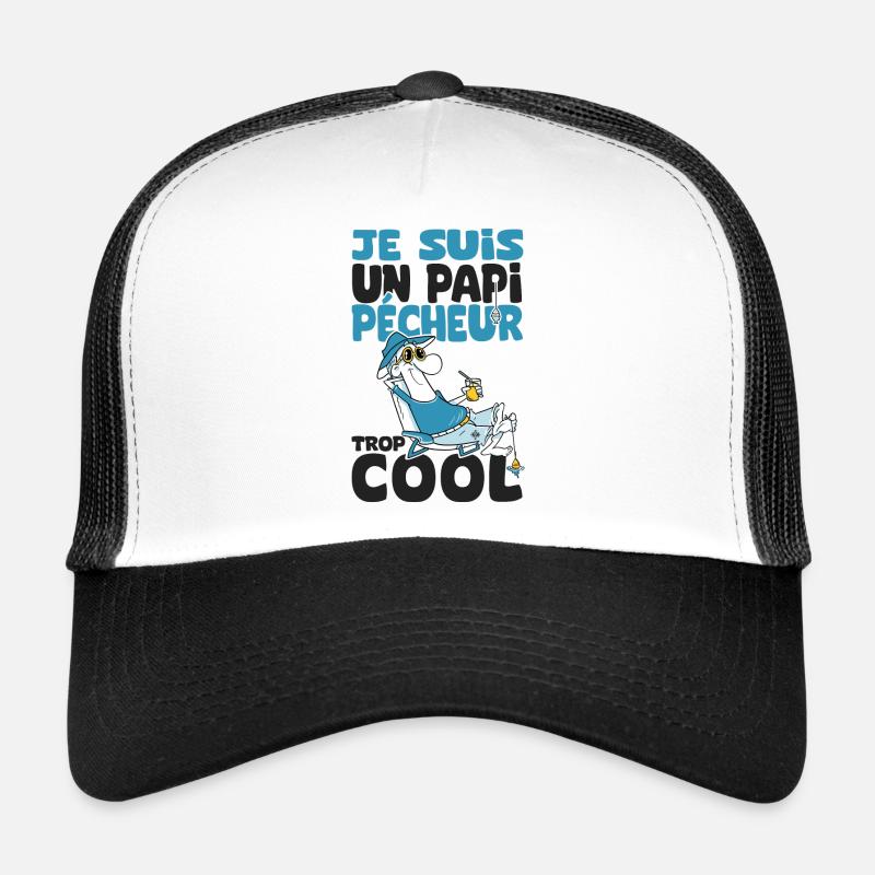 papi pêcheur trop cool humour papy grandpère - Casquette trucker - blanc/noir