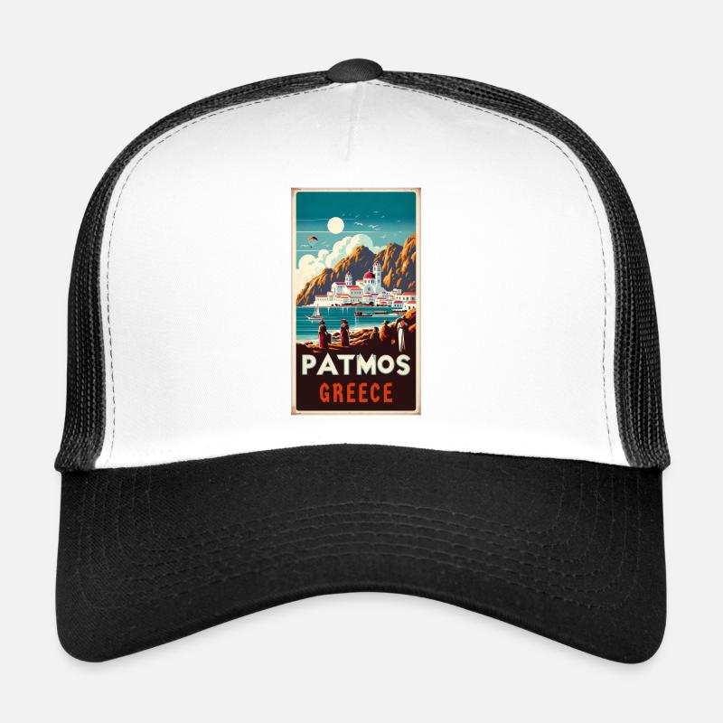 Design de vacances vintage à Patmos en Grèce Casquette trucker 