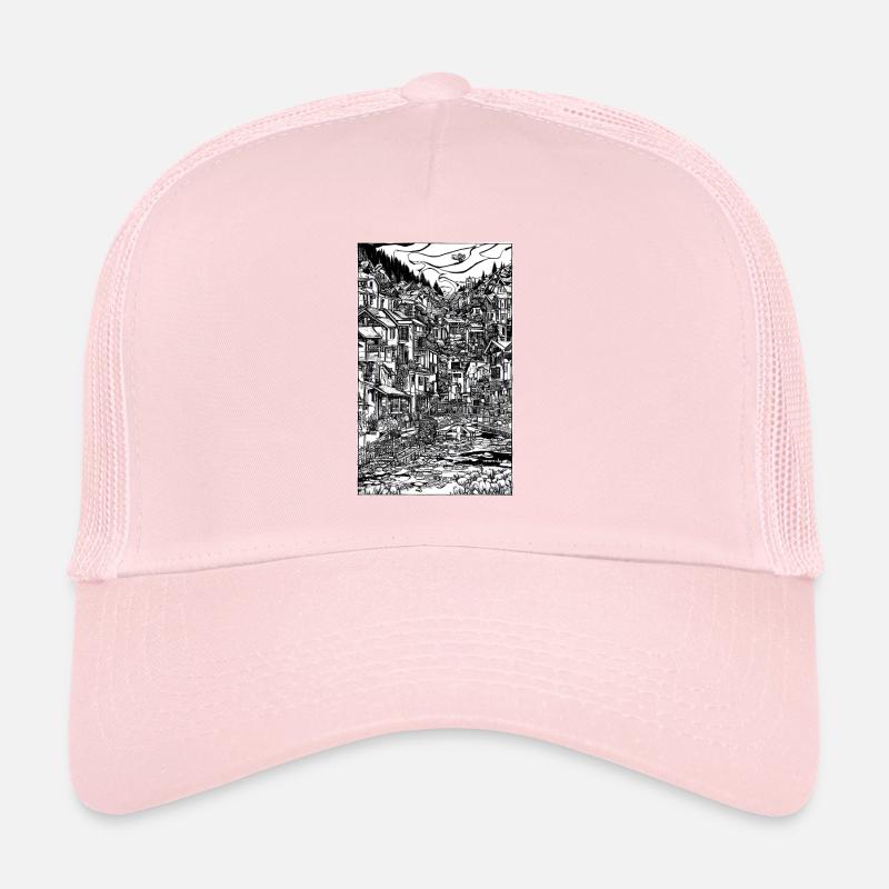 Scène complexe de village à l’encre Casquette trucker 