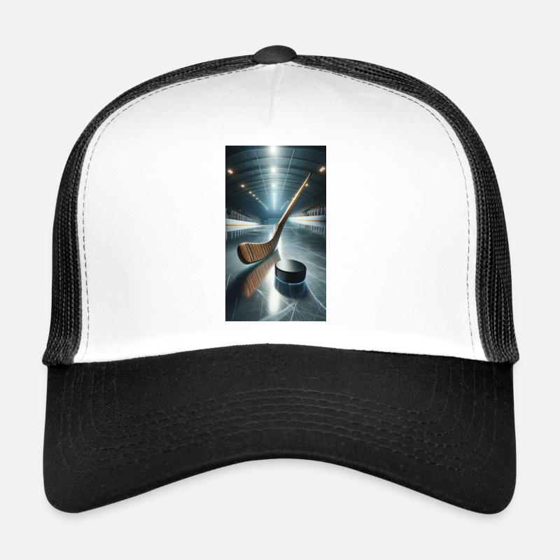 Eishockey, Puck und Schläger - Trucker Cap - Weiß/Schwarz