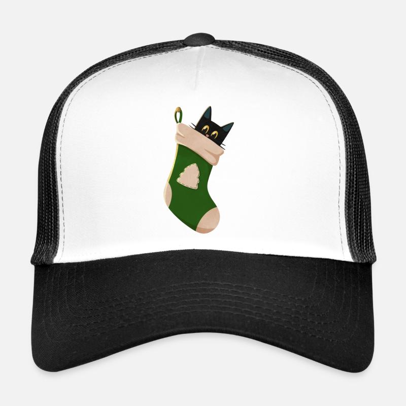 Katze in grünem Stiefel - Trucker Cap - Weiß/Schwarz