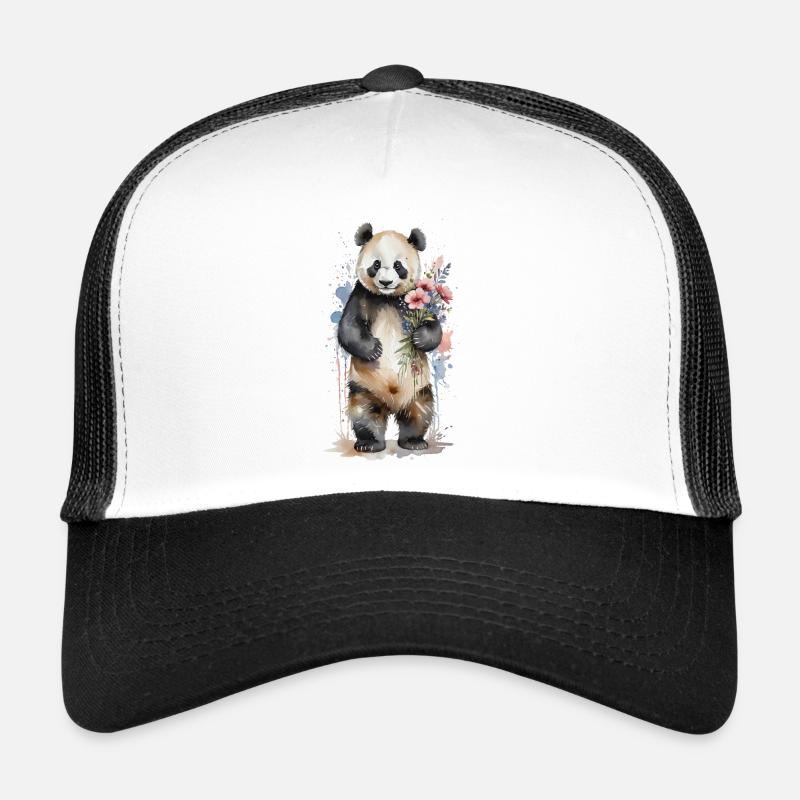 Gentil géant avec des fleurs - Aquarelle Panda Casquette trucker 
