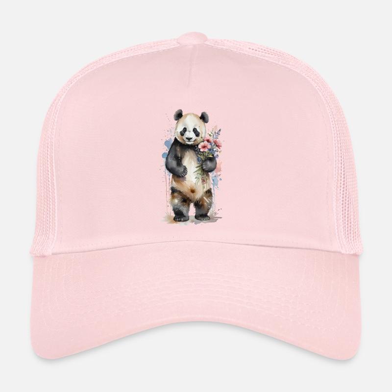Gentil géant avec des fleurs - Aquarelle Panda Casquette trucker 