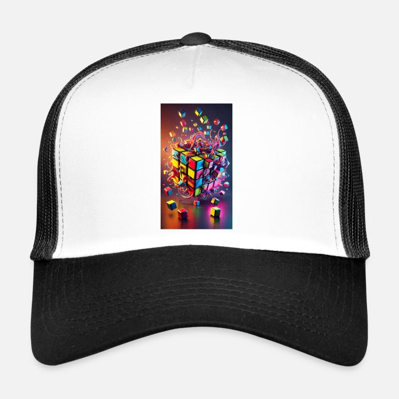 Farbexplosionswürfel - Trucker Cap - Weiß/Schwarz