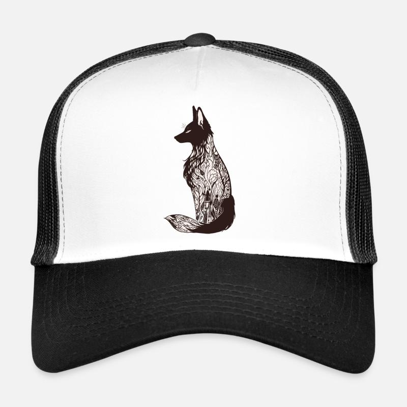 Intricate Fox Silhouette with Floral Patterns Trucker Cap