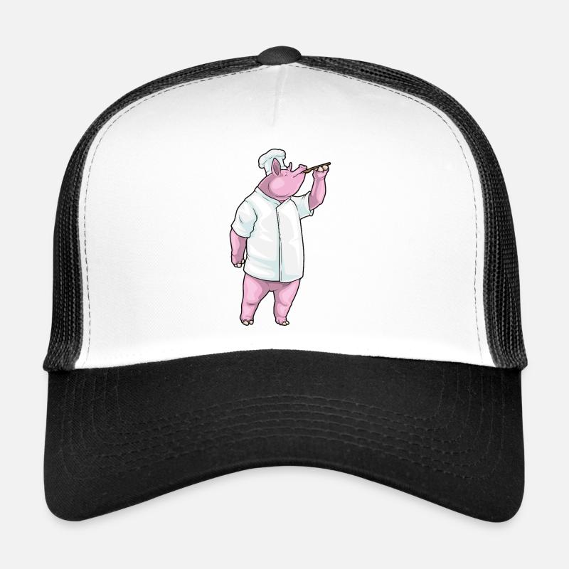 Schwein Koch Kochlöffel Kochen - Trucker Cap - Weiß/Schwarz