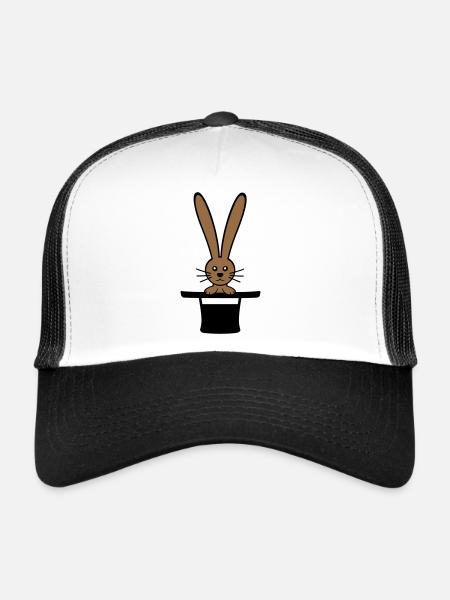 Lapin Chapeau Haut de forme Sorcier Lapin Sorcier Mignon - Casquette trucker  - blanc/noir - Devant
