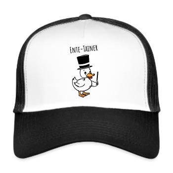 Ente Tainer - Einer quakender Alleinunterhalter! - Trucker Cap - Weiß/Schwarz - Vorne