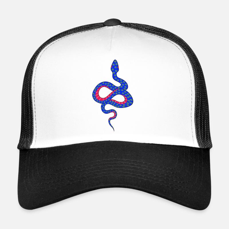 Blue and Red Flowering Snake Trucker Cap