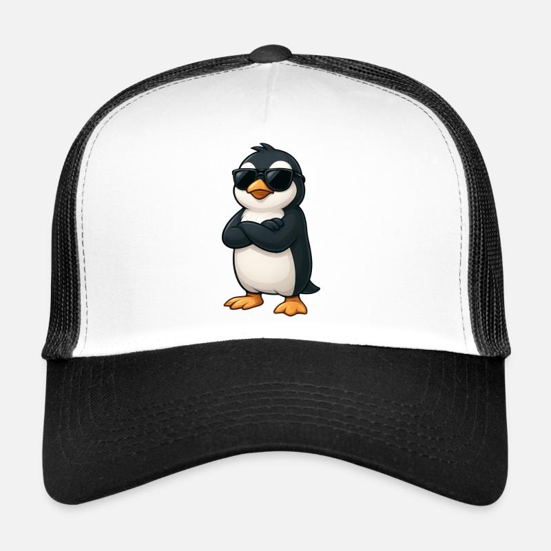 Cool Penguin with Arms Interlaced Gamer Cartoon Trucker Cap