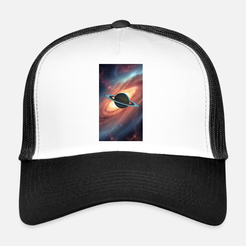 Saturne dans l’espace avec fond de galaxie - Casquette trucker  - blanc/noir