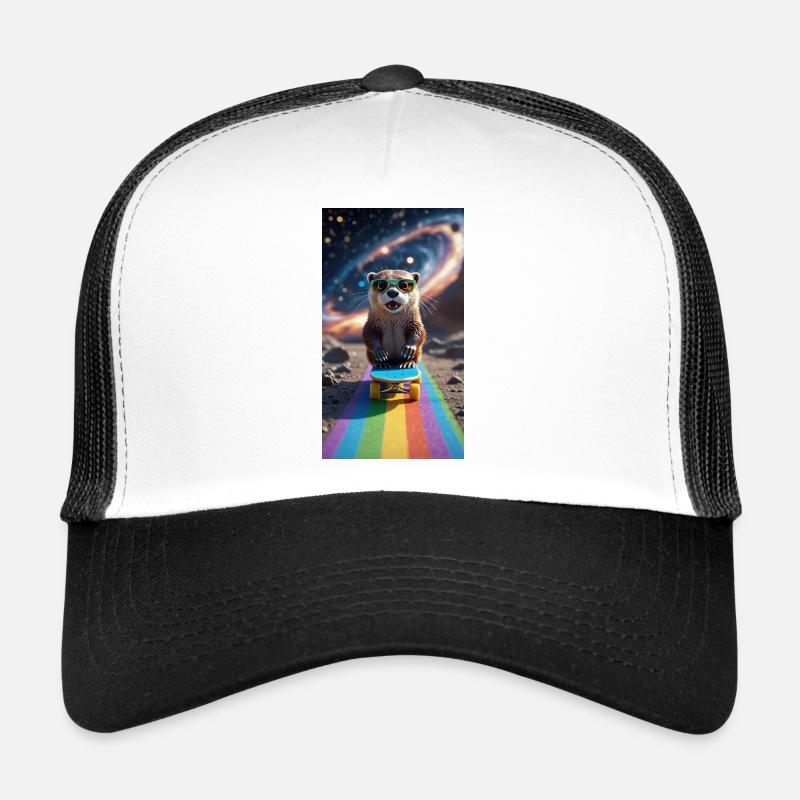 Witziger Waschbär auf Skateboard mit Sonnenbrille Trucker Cap