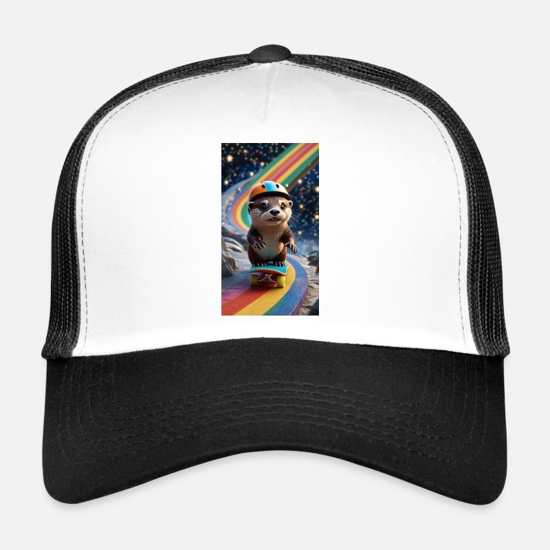 Supersportlicher Otter mit Regenbogenbahn - Trucker Cap - Weiß/Schwarz
