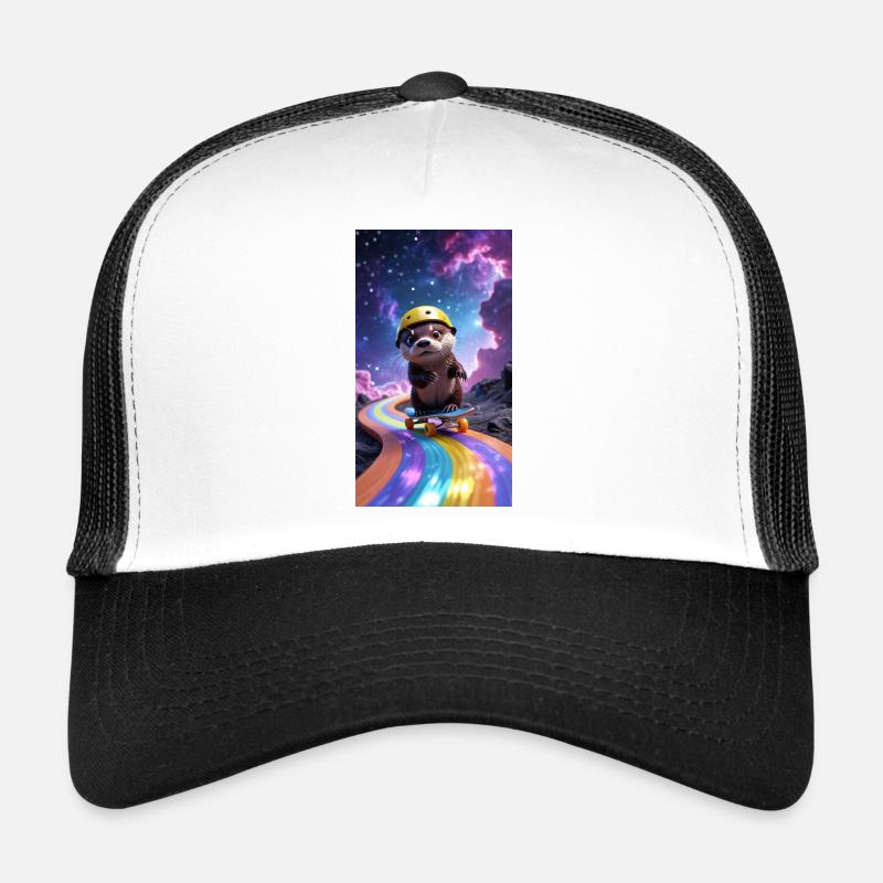 Space otter with skateboard - Trucker Cap - white/black