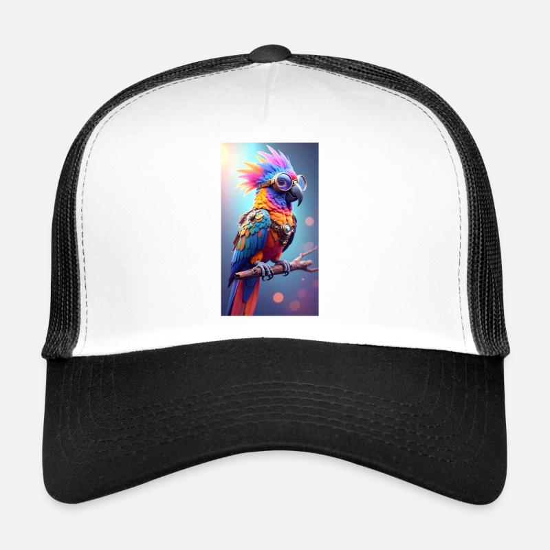 Colorful Steampunk Parrot - Trucker Cap - white/black