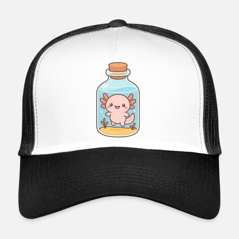 Magic Axolotl – Cute Creature in a Bottle - Trucker Cap - white/black
