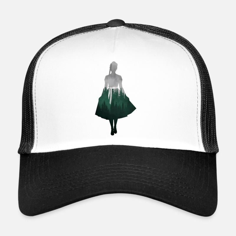 Dirndl Silhouette with Forest – Alpine Style Elegant Trucker Cap