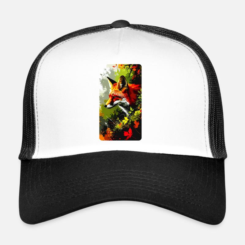 Fuchs im Wald im Herbstlaub (Blick nach Links) - Trucker Cap - Weiß/Schwarz