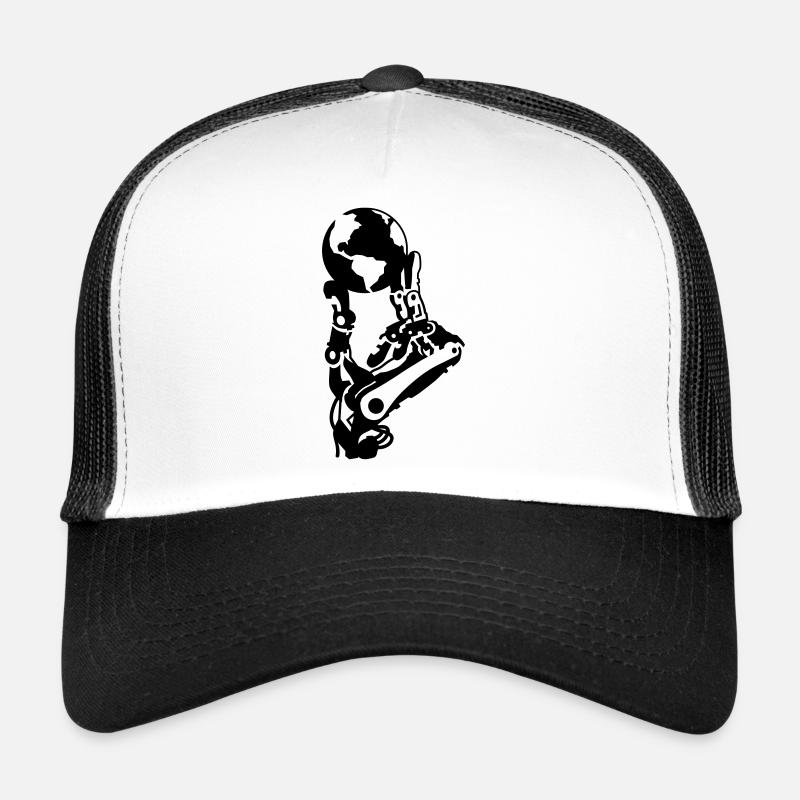 Globe in robot hand Trucker Cap