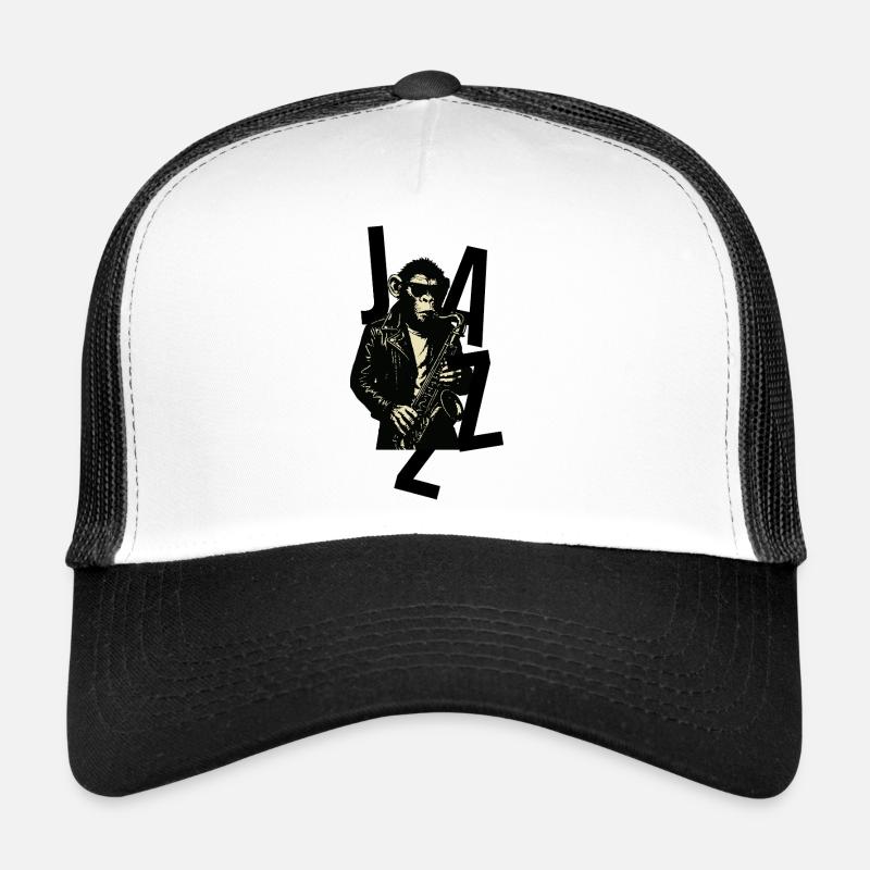 Saxophone Monkey in Leather Trucker Cap