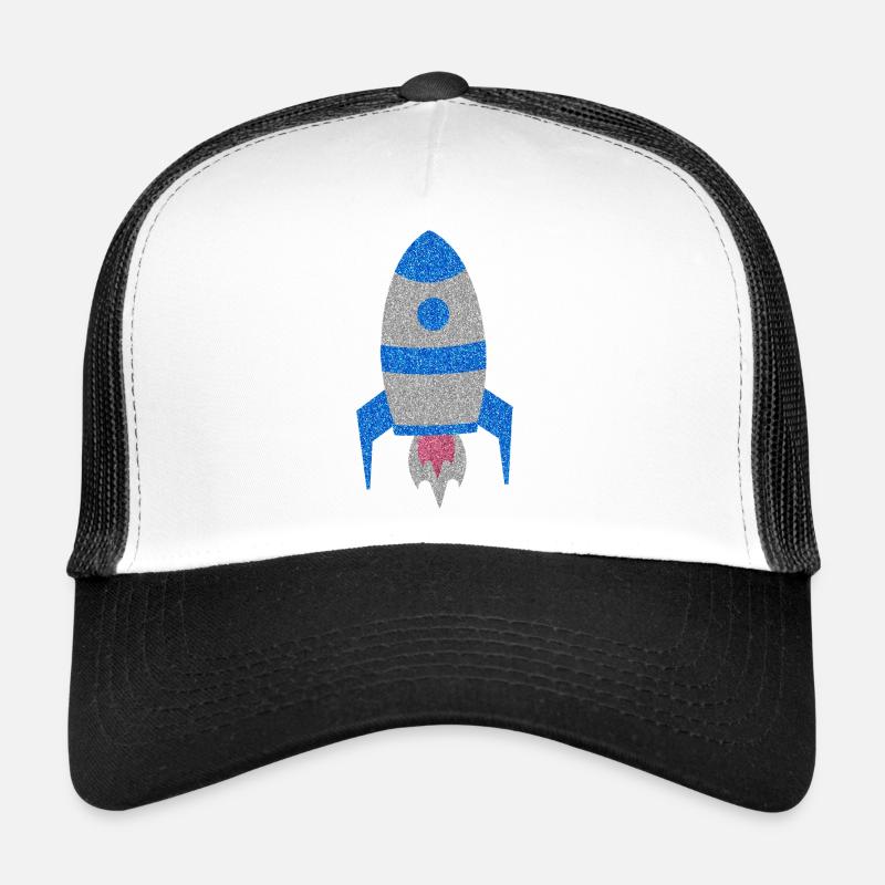Blue Silver Glitter Space Rocket Trucker Cap