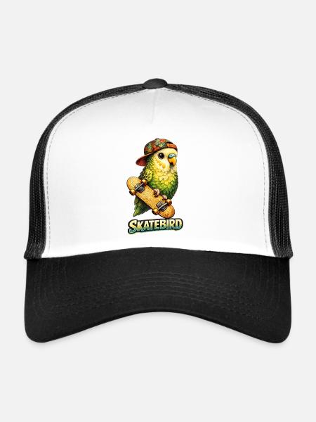 Skatebird – Perroquet tropical avec skateboard & Ca - Casquette trucker  - blanc/noir - Devant
