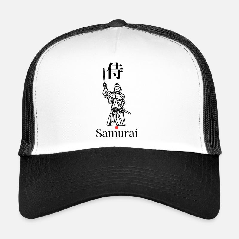 Samurai Symbol Minimal Schwarz Weiß Rot Trucker Cap