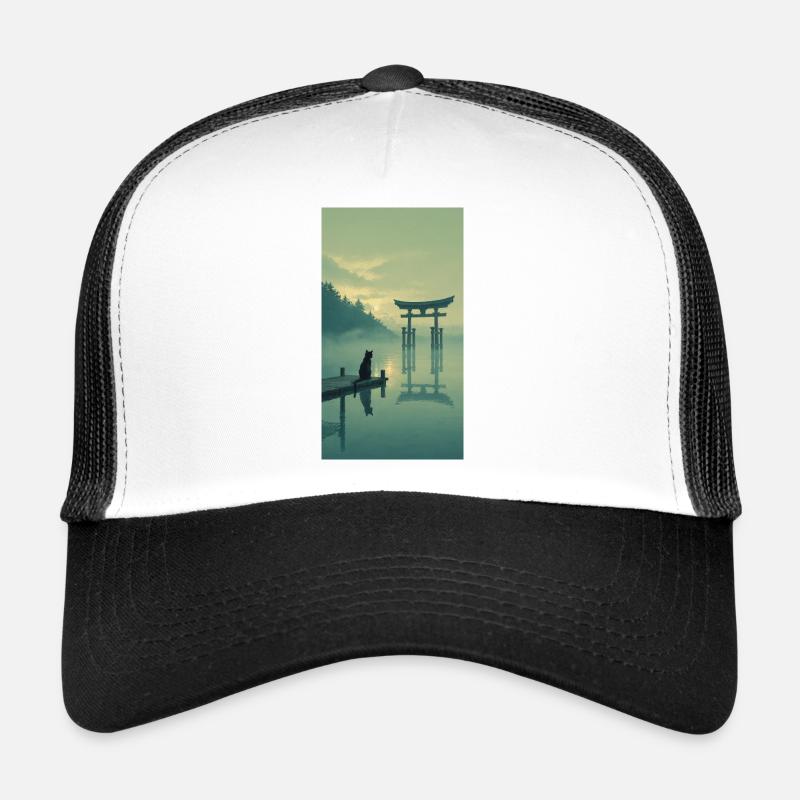 Black Cat on the Torii – Asian Zen Design Trucker Cap