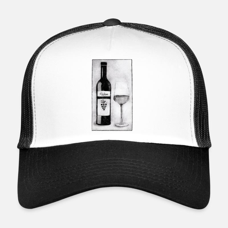 Bouteille de vin avec verre - Gravée à la main imprimable Casquette trucker 