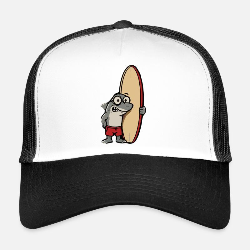 Dessin animé requin surfeur avec planche de surf Casquette trucker 