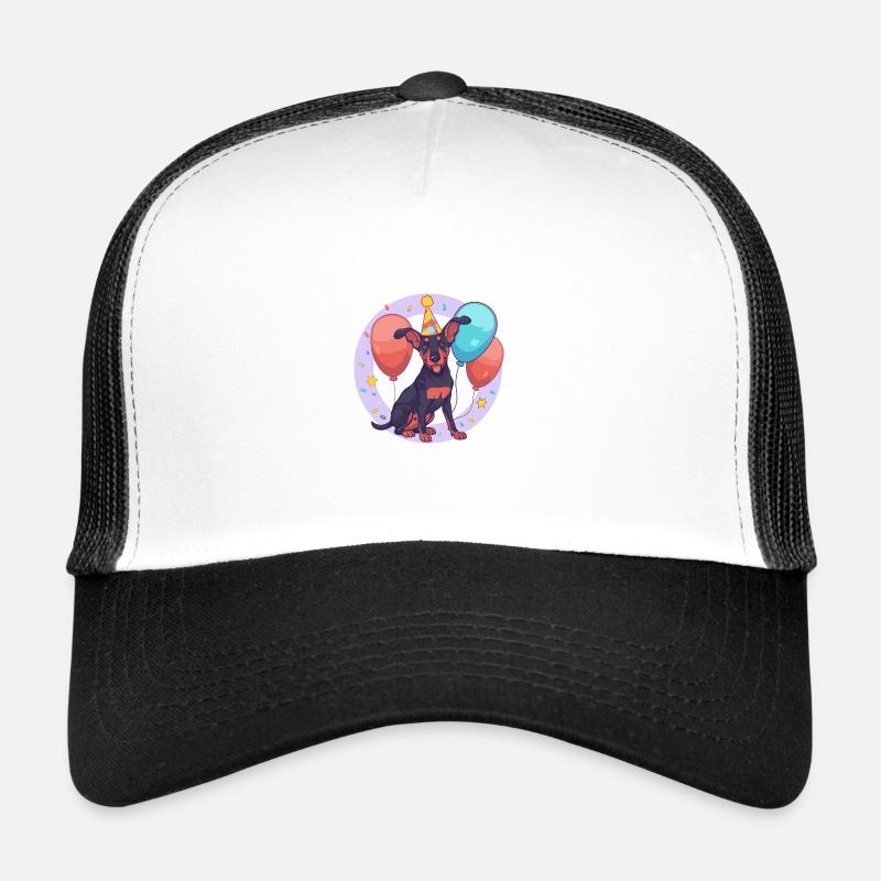 Doberman Dog Birthday Comic Trucker Cap