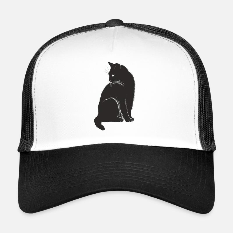 Ausdrucksstarke schwarze Katze. Geschenkidee - Trucker Cap - Weiß/Schwarz
