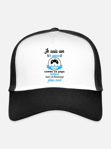 papa cool gamer, cadeau fête des pères - Casquette trucker  - blanc/noir - Devant