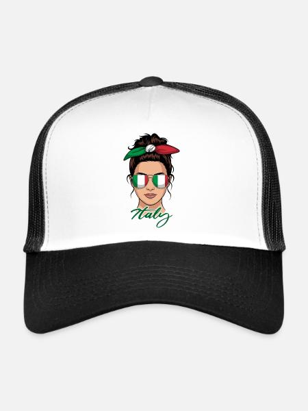 Fille Italienne Femme Drapeau Italie - Casquette trucker  - blanc/noir - Devant